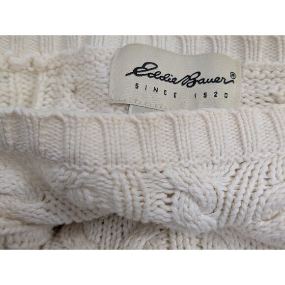 VINTAGE Eddie Bauer Sweater Mens L Ivory Cable Knit Crew Neck Fishermans Knit - Picture 9 of 9